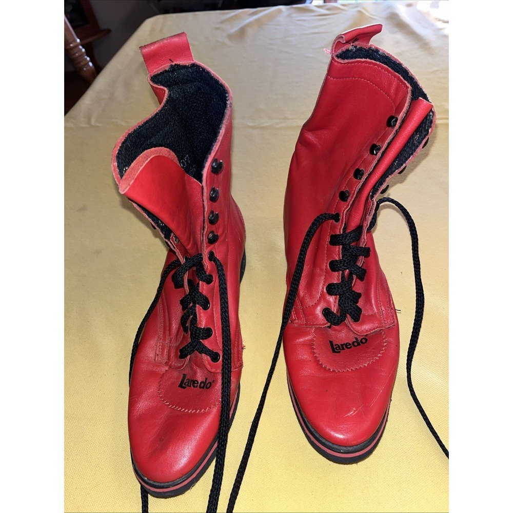 Vtg Laredo Western Red Lace Up Boots Size 6.5 Model 16540 Leather Rubber Sole. - Picture 2 of 10